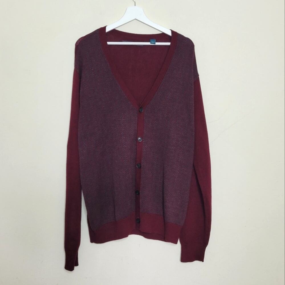 Perry Ellis Burgundy Button Front Cardigan Sweater